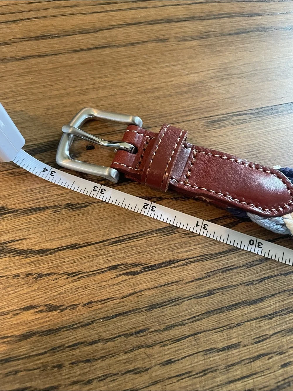 Vineyard Vines - Braided Navy and Light Blue Kid’s  Belt with Brown Leather Trim